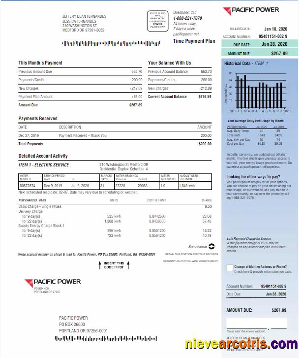 USA PACIFIC POWER utility bill